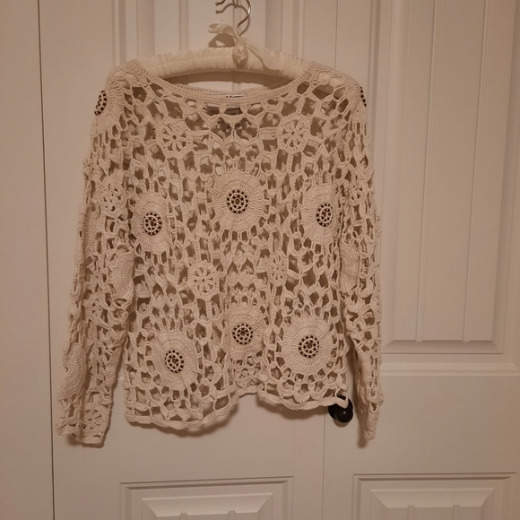 Sweaters - Crochet Openwork Sweater in Cream